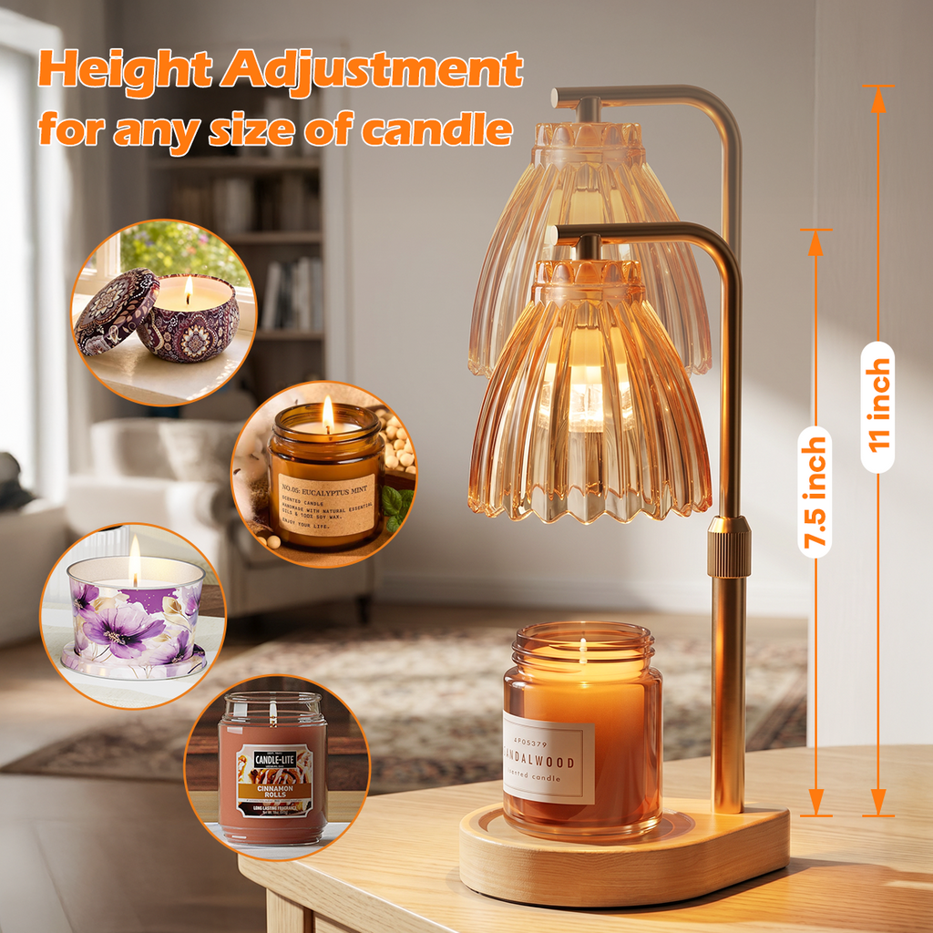 SOARFLY Candle Warmer Lamp with Timer, Dimmable, Adjustable Height Wax Warmer Lamp with 2*50W Bulbs, Flameless Candle Lamp for Large Scented Jar Candles, Gifts for Mom Friend Home Decor