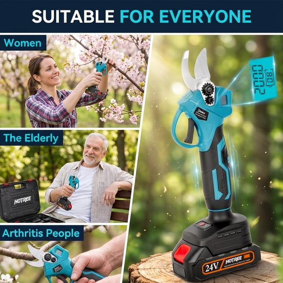 Cordless Electric Pruning Shears with 2 Batteries, Adjustable 0.8 to 1.2 Inch Cutting Capacity and LCD Display for Garden