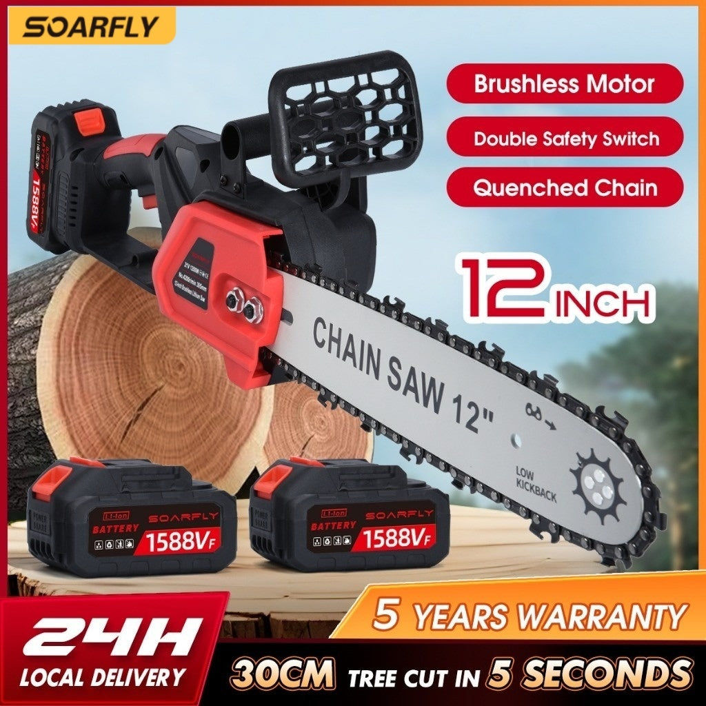 SOARFLY 12 Inch Cordless Mini Chainsaw Brushless Branch Saw Wood Pruning Saw Electric Pruner