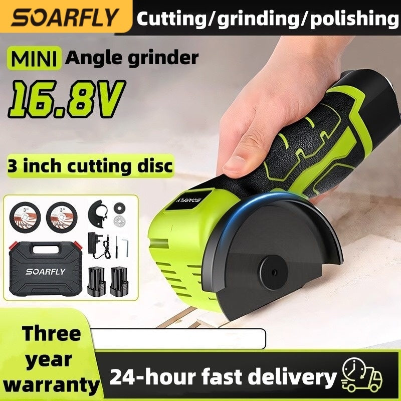 SOARFLY 3 Inch Cordless Angle Grinder Electric Hand Grinder Polisher Cutting Machine Two Batteries