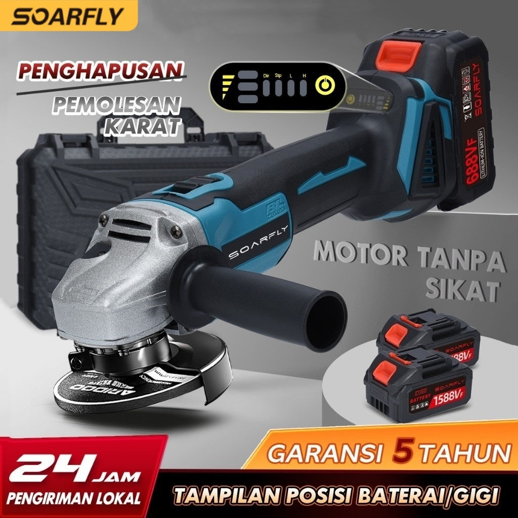 SOARFLY Cordless Angle Grinder Wireless Electric Cutting Machine Cutting Polishing Portable Saw Brushless2 Battery
