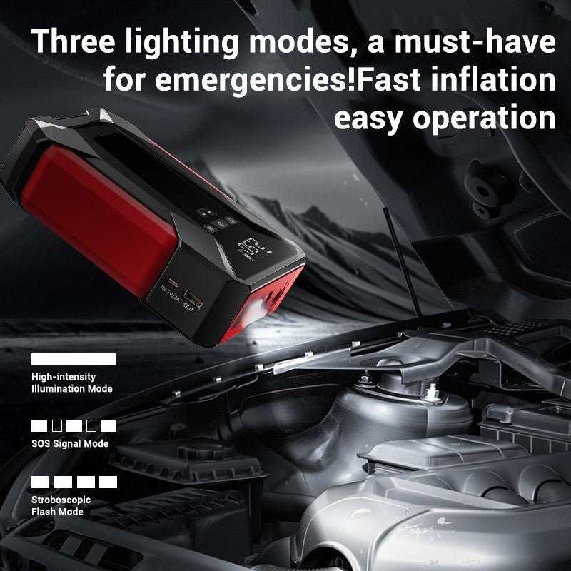 SOARFLY Car Jump Starter 99800 mAh 5 IN 1 Car tool set Portable Tire inflator Air Pump,Emergency Powerbank