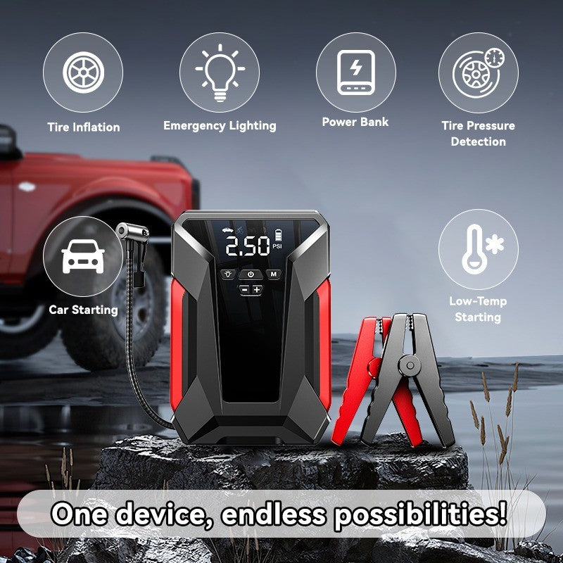 SOARFLY Car Jump Starter 99800 mAh 5 IN 1 Car tool set Portable Tire inflator Air Pump,Emergency Powerbank