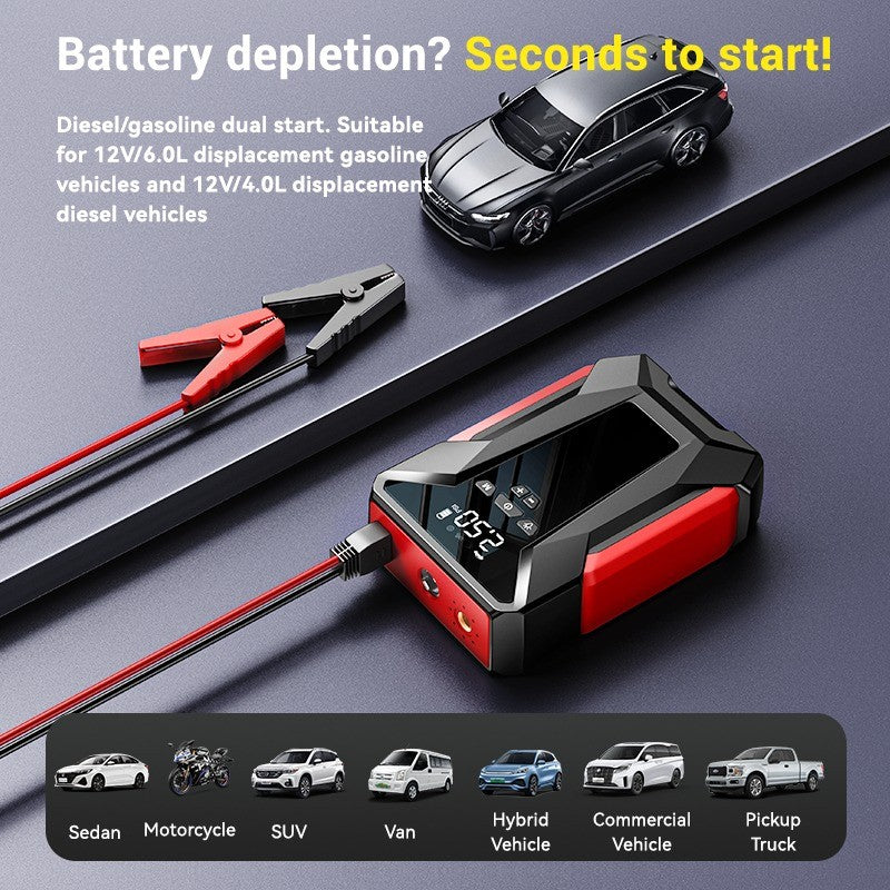 SOARFLY Car Jump Starter 99800 mAh 5 IN 1 Car tool set Portable Tire inflator Air Pump,Emergency Powerbank